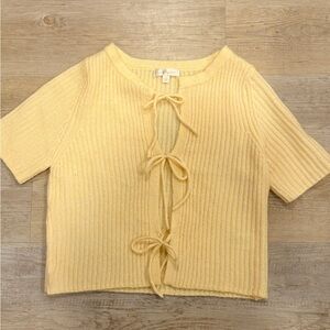 moon & madison Pastel Yellow Ribbed Tie-Front Knit Top